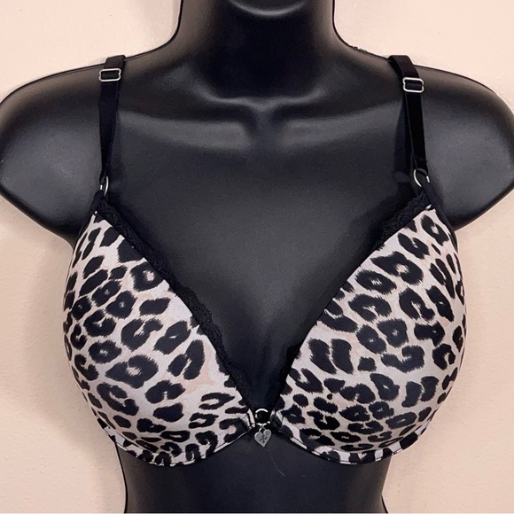 34DD Blackheart Leopard Printpush Up Bra Underwire Lace Trim Goth Padded - Picture 7 of 11